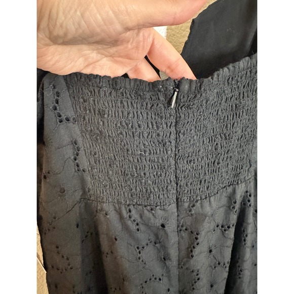Lulus Eyelet High-Low Maxi Dress Size M Black Ruffles Smocked Back Boho NEW - Picture 6 of 11